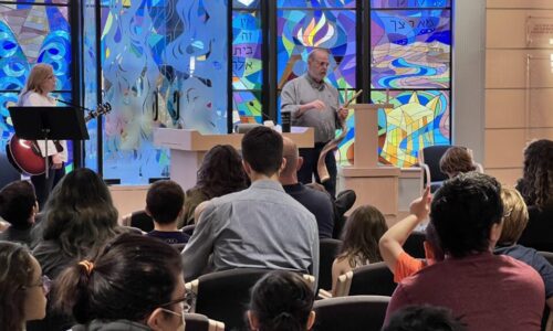 Rabbi Marc welcoming the families to the opening day of 2022-2023 Sunday school