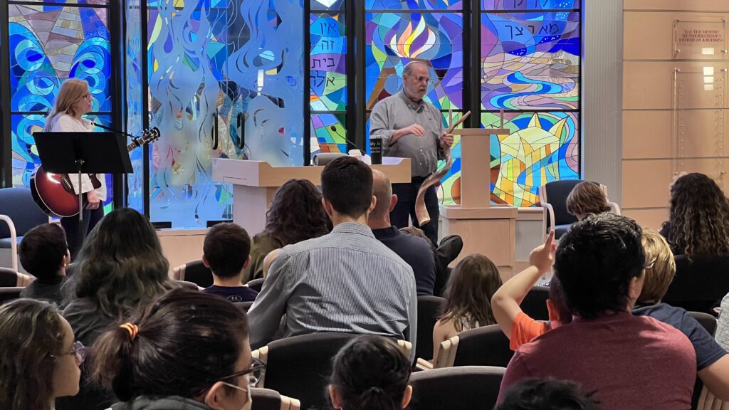 Rabbi Marc welcoming the families to the opening day of 2022-2023 Sunday school