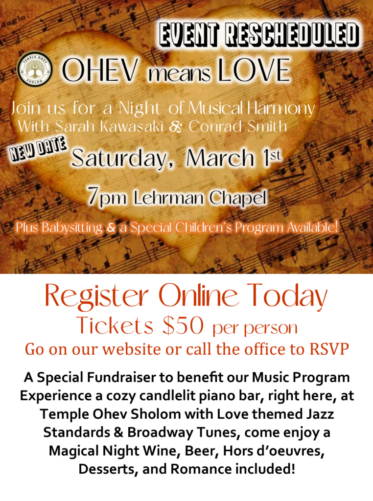 Feb 25 Concert Ohev means Love RESCHEDULED 2